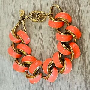 J Crew Coral & Gold Link Chunky Bracelet